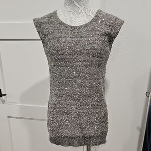 Emcee Silver Knit Sleeveless Tunic With Sequins